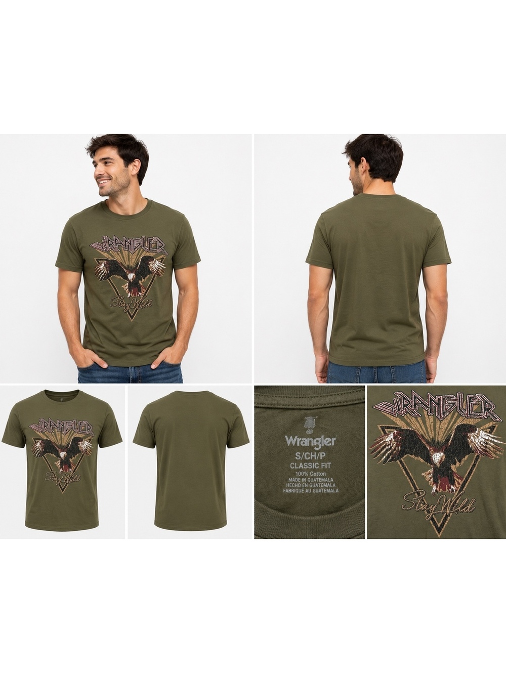 Wrangler Stay Wild Eagle Graphic T-Shirt Men’s S Olive Green Short Sleeve Tee